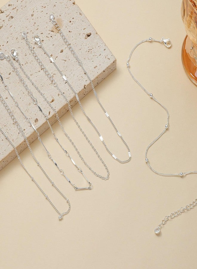 Rotnso Anklets for Women Silver Plated Ankle Bracelets Trendy Waterproof Boho Chain Link Anklets Set Dainty Cute Beaded Satellite Non Tarnish Simple Summer Beach Body Foot Jewelry Gift - Image 4